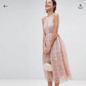 Asos Lace Pinny Scallop Edge Midi Prom Dress